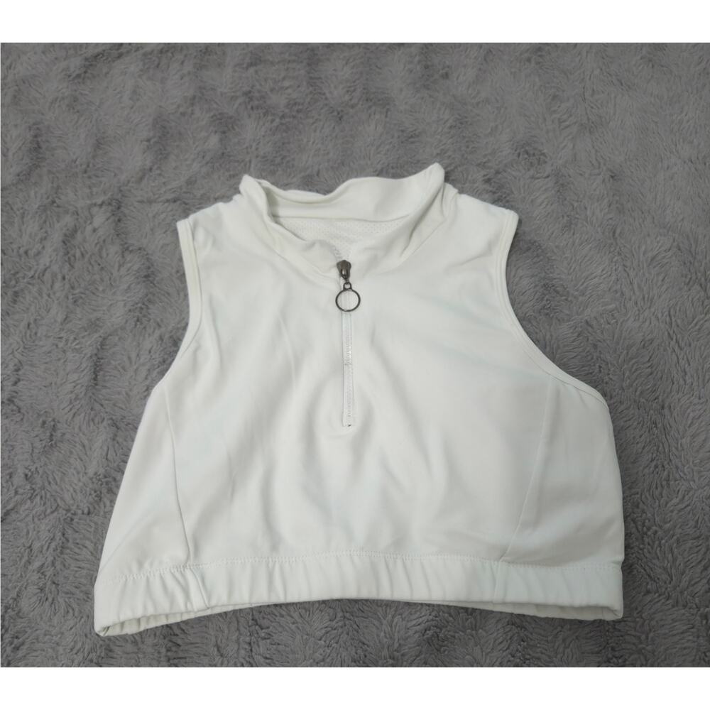 Leggably White Zip Up Sports Bra/Collared Crop Top Size Large